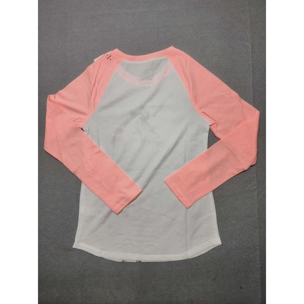 Justice Girls Size 7 Unicorn Raglan Long Sleeve Tee White Peach Glitter Graphic